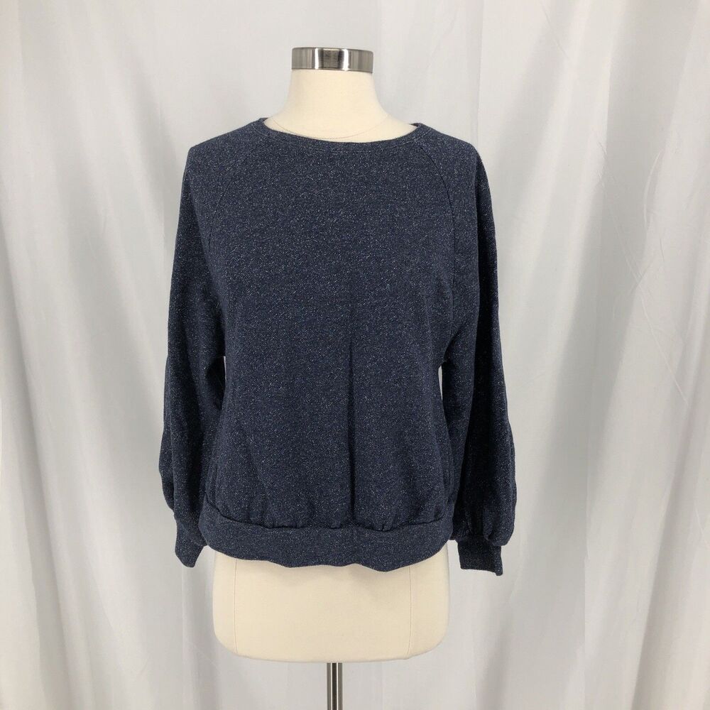LOFT XS Blue Metallic Sparkle Balloon Sleeve Pullover Sweatshirt
